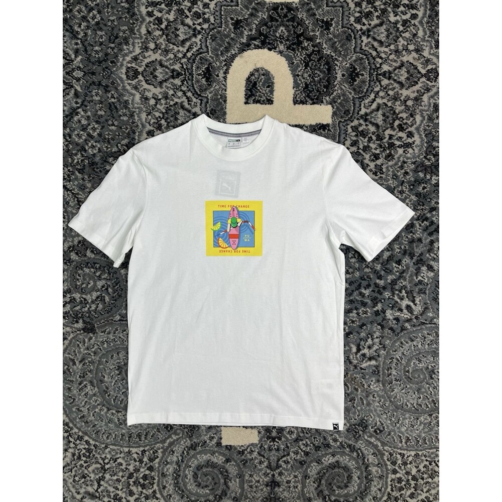 Brand New Men’s Puma Brand Time For A Change Graphic  Tshirt Size Medium White